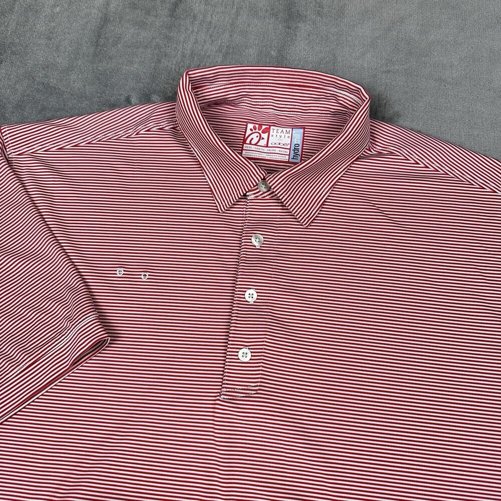 Chick-Fil-A Oobe Team Style Polo Shirt Mens XL Red White Stripe Hydrochill